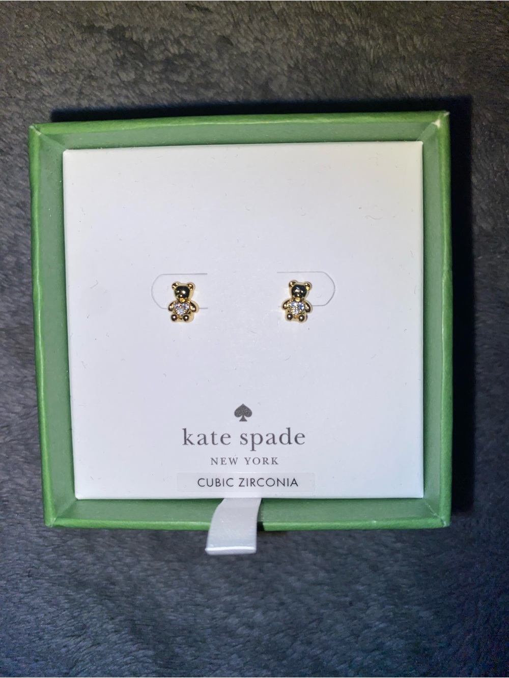 BNIB Kate Spade NY Mini Teddy Bear Gold Cubic Zirconia Stud Earrings $49